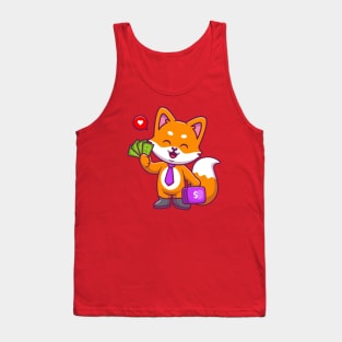 Cute Business Fox Holding Money Cartoon Tank Top